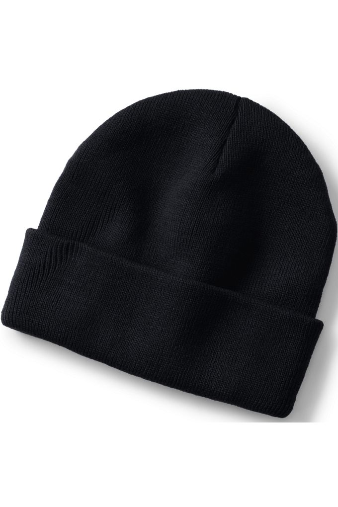 Unisex Knit Cuffed Winter Beanie - Lands' End - Black