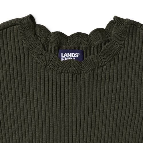 Women's Cotton Modal Long Sleeved Scallop Detail Pullover Sweater, alternative image