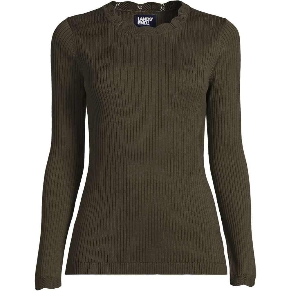 Women s Cotton Modal Long Sleeved Scallop Detail Pullover Sweater Lands End