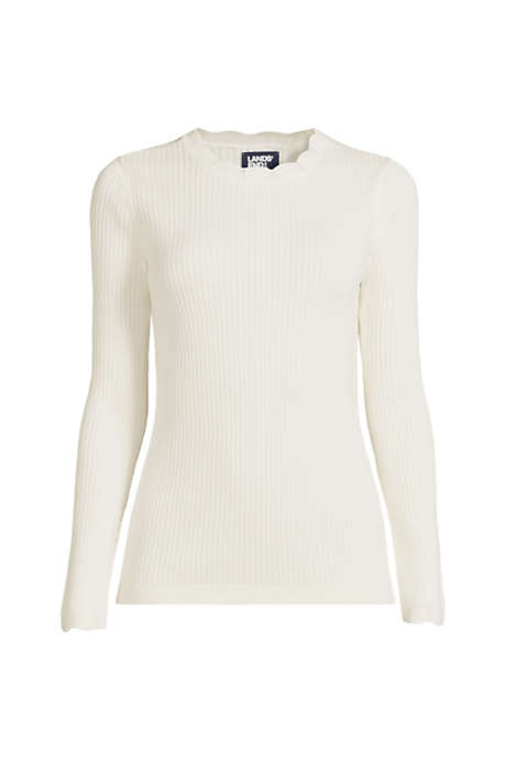Women's Cotton Modal Long Sleeved Scallop Detail Pullover Sweater
