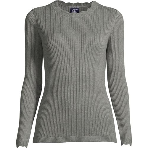 Women's Cotton Modal Long Sleeved Scallop Detail Pullover Sweater