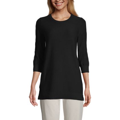 Women's Cotton Modal 3/4 Cable Sleeve Tunic Sweater - image 1