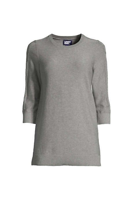 Women's Cotton Modal Three Quarter Cable Sleeve Tunic Sweater