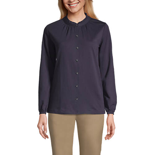Women's Cotton Polyester Long Sleeve Button Front Top - Secondary