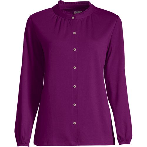 Women's Cotton Polyester Long Sleeve Button Front Top | Lands' End