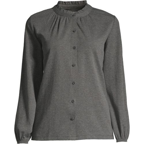 Women's Cotton Polyester Long Sleeve Button Front Top