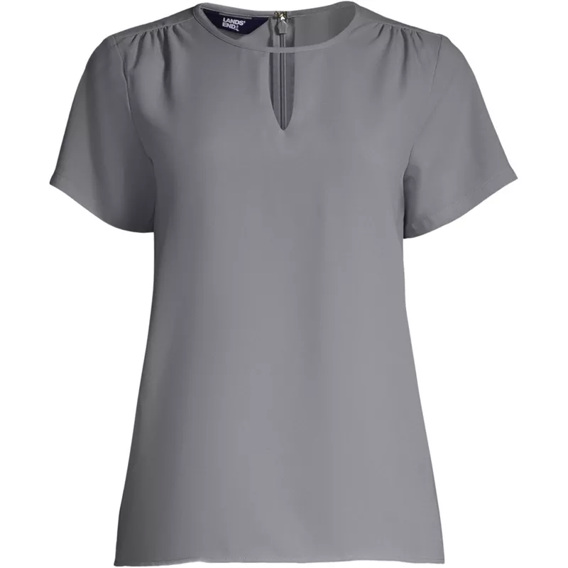Women's Petite Keyhole Crepe Blouse, Front
