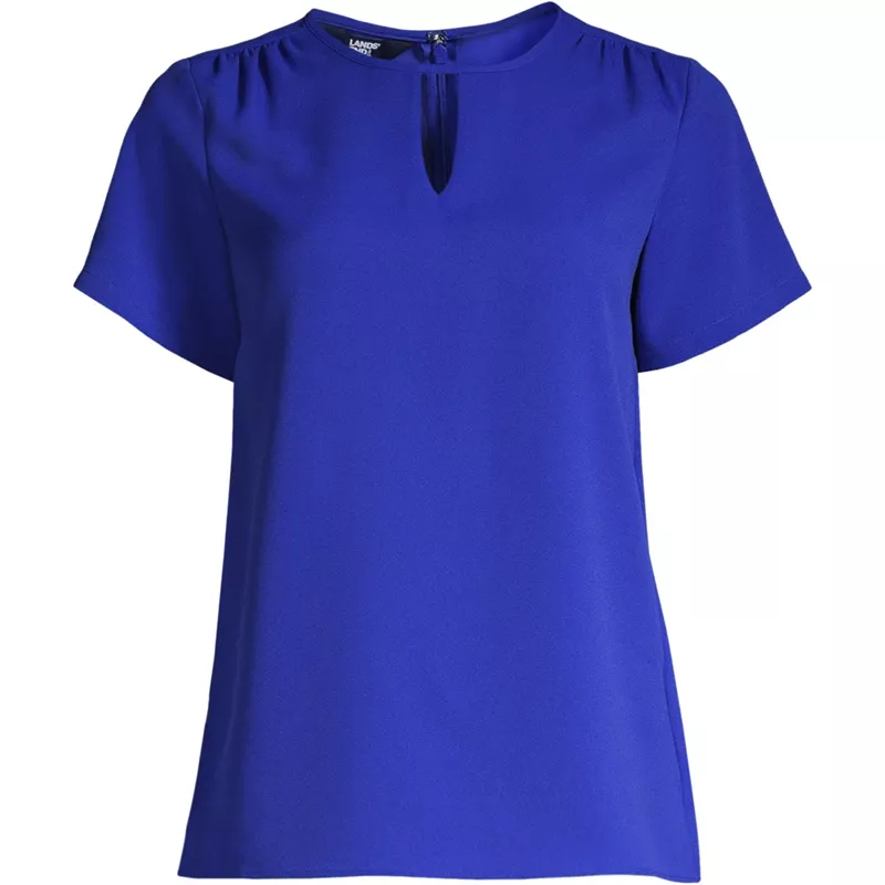 Women's Petite Keyhole Crepe Blouse, Front
