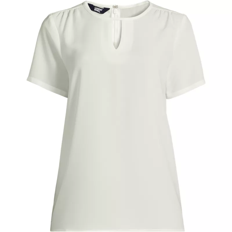 Women's Petite Keyhole Crepe Blouse, Front