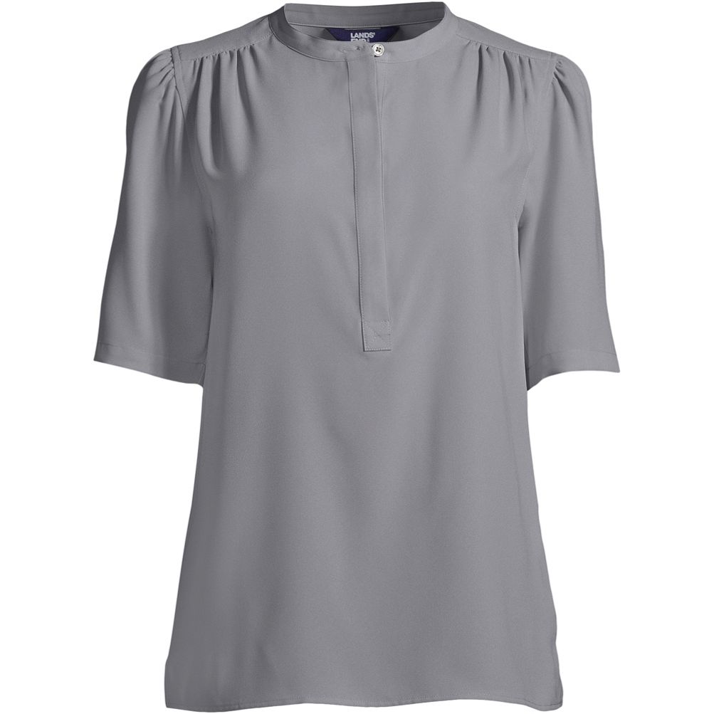 Women's Elbow Sleeve Crepe Popover Blouse Lands' End
