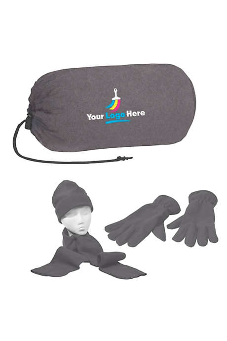 Keep Warm Fleece Hat Gloves and Scarf Set in a Custom Embroidered Bag