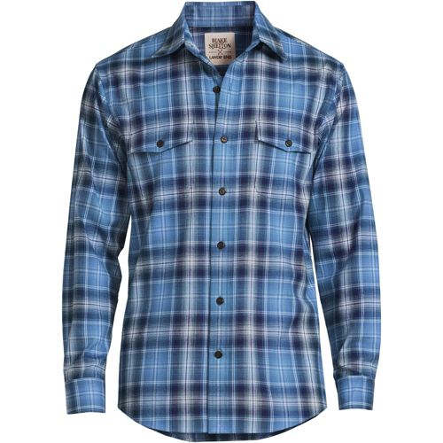 Nelson Flannel Shirt for Tall Men in Navy and Khaki Plaid L / Semi Tall / Navy and Khaki Plaid