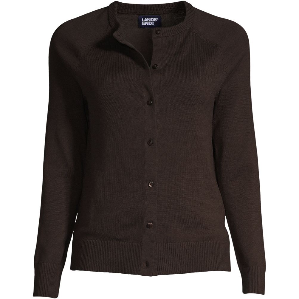 School Uniform Women's Cotton Modal Cardigan Sweater - Lands' End - Brown - XS
