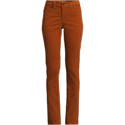 Straight Leg Stretch Cord Jeans, Mid Rise, Women, size: 8 32, regular, Orange, Cotton-blend, by Lands' End