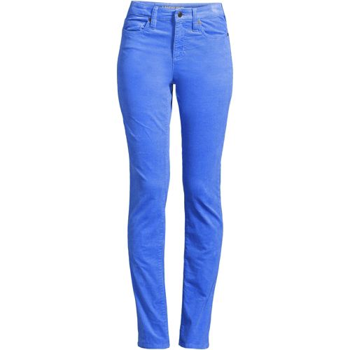 Straight Leg Stretch Cord Jeans, Mid Rise, Women, size: 14/16 30, regular, Blue, Cotton-blend, by Lands' End