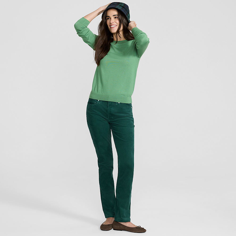 Straight Leg Stretch Cord Jeans, Mid Rise, Women, size: 14/16 34, regular, Green, Cotton-blend, by Lands' End