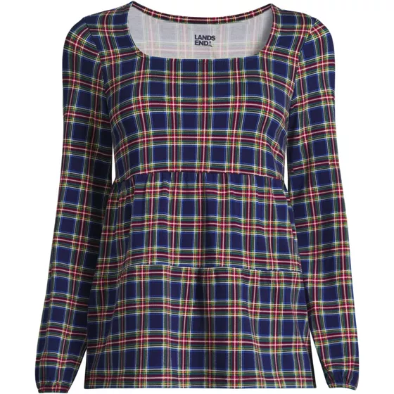 Women's Long Sleeve Light Weight Jersey Square Neck Tiered Top - primary