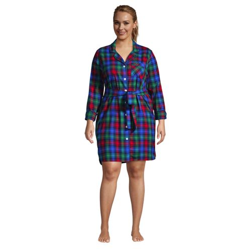 Lands' End Women's Plus Size Long Sleeve Print Flannel Pajama Top - 2x -  Emerald Gulf Field Check : Target