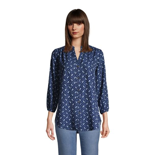 Women's Soft Twill Button-front Tunic Blouse 