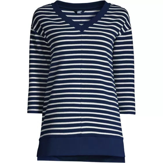Women's 3/4 Sleeve Waffle V-neck Tunic - primary