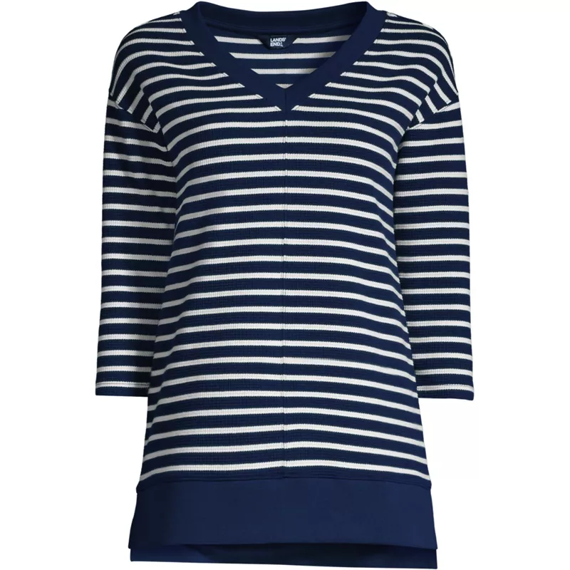 Women's 3/4 Sleeve Waffle V-neck Tunic, Front