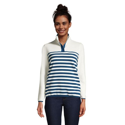 Lands End Womens Serious Sweats Sweatshirt Blue Yellow Striped