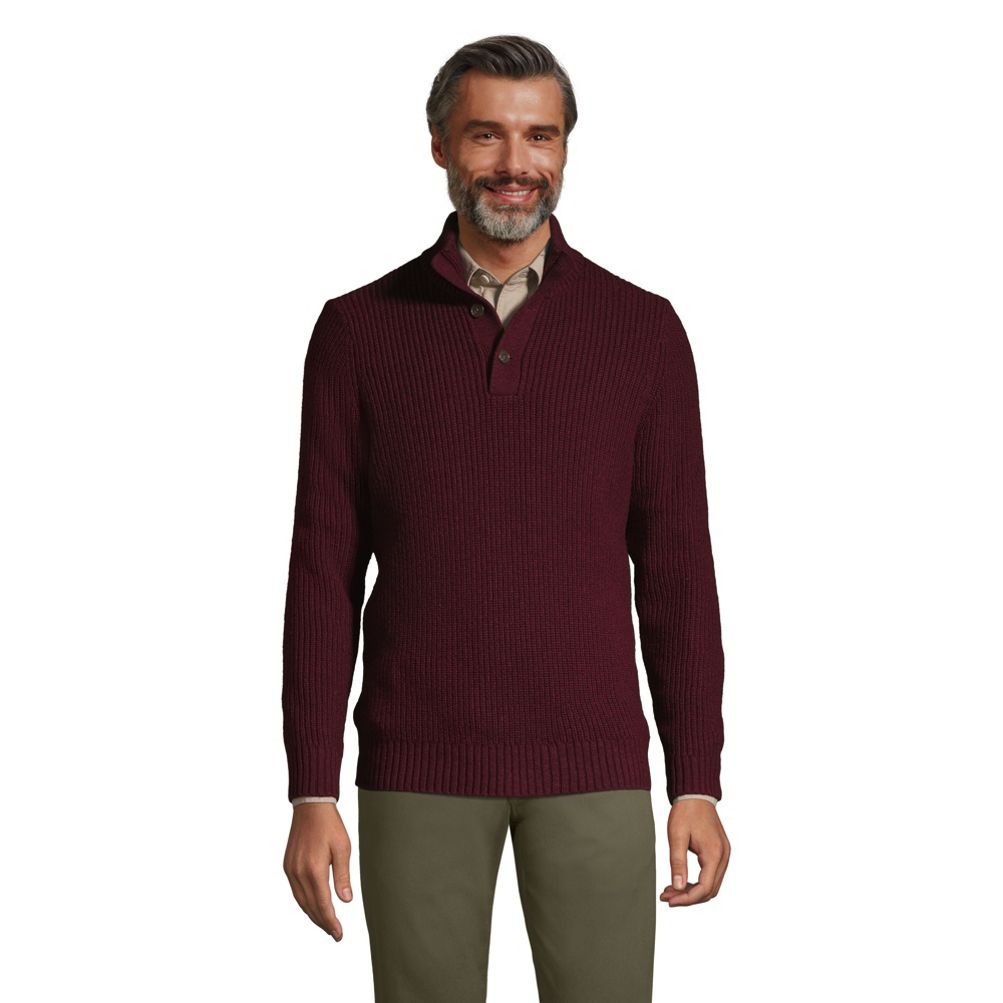 Men's Cotton Blend Button Mock Neck Sweater