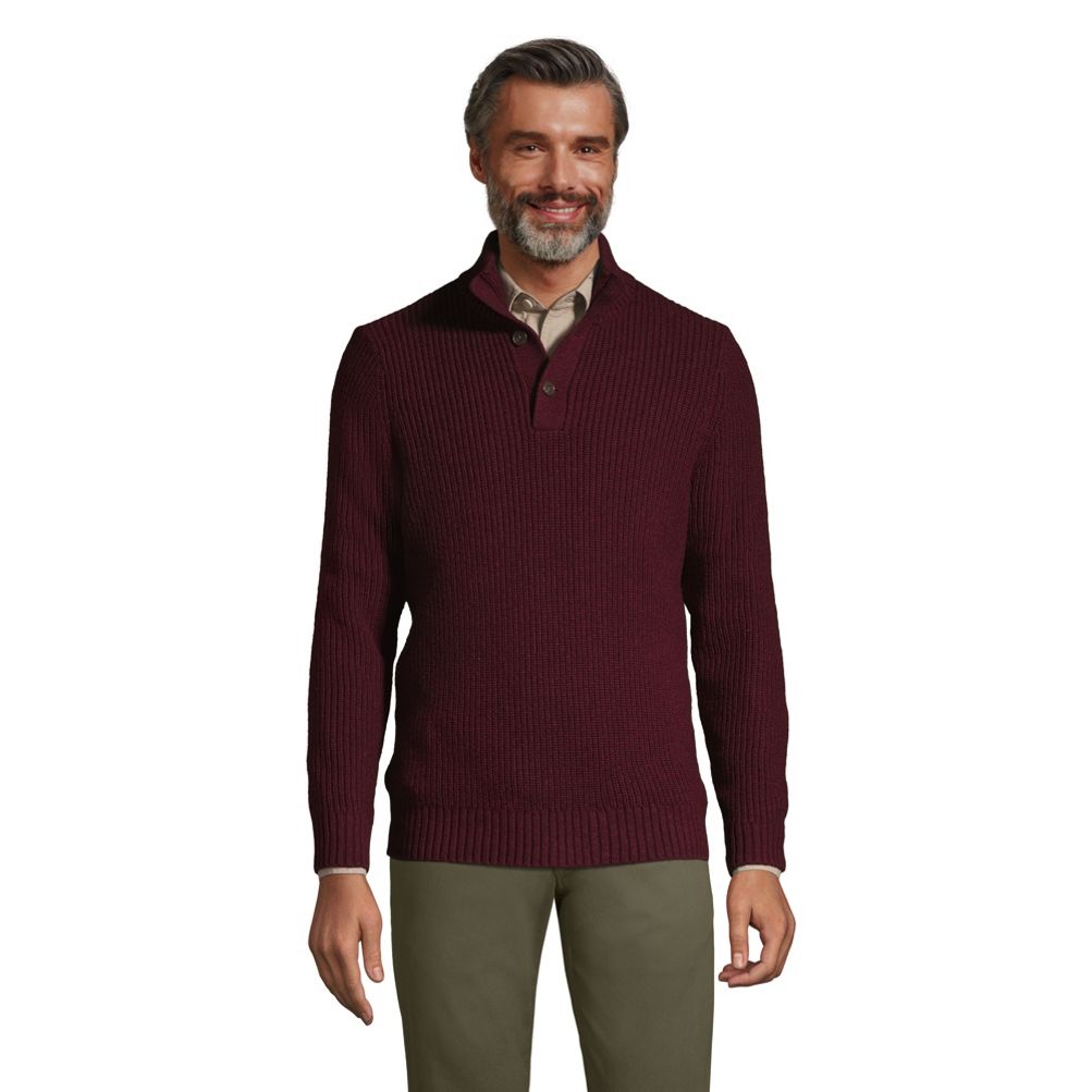 Men s Cotton Blend Button Mock Neck Sweater Lands End