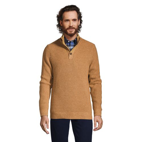 Men's Cotton Blend Button Mock Neck Sweater | Lands' End