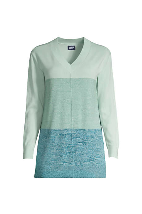 Women's Fine Gauge Cotton V-Neck Pullover Tunic Sweater - Stripe