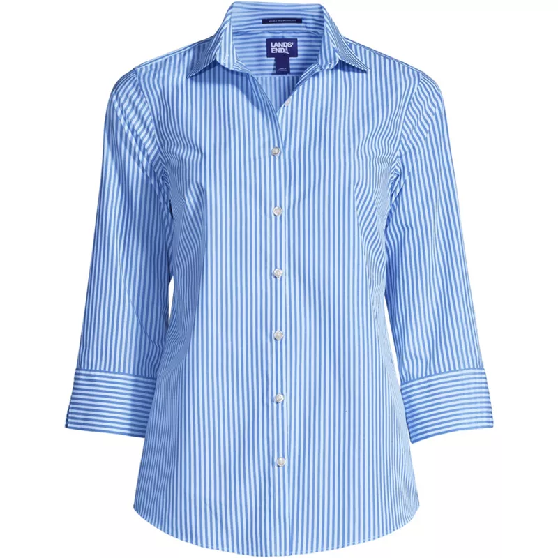 Women's 3/4 Sleeve Pattern CVC Broadcloth Shirt, Front