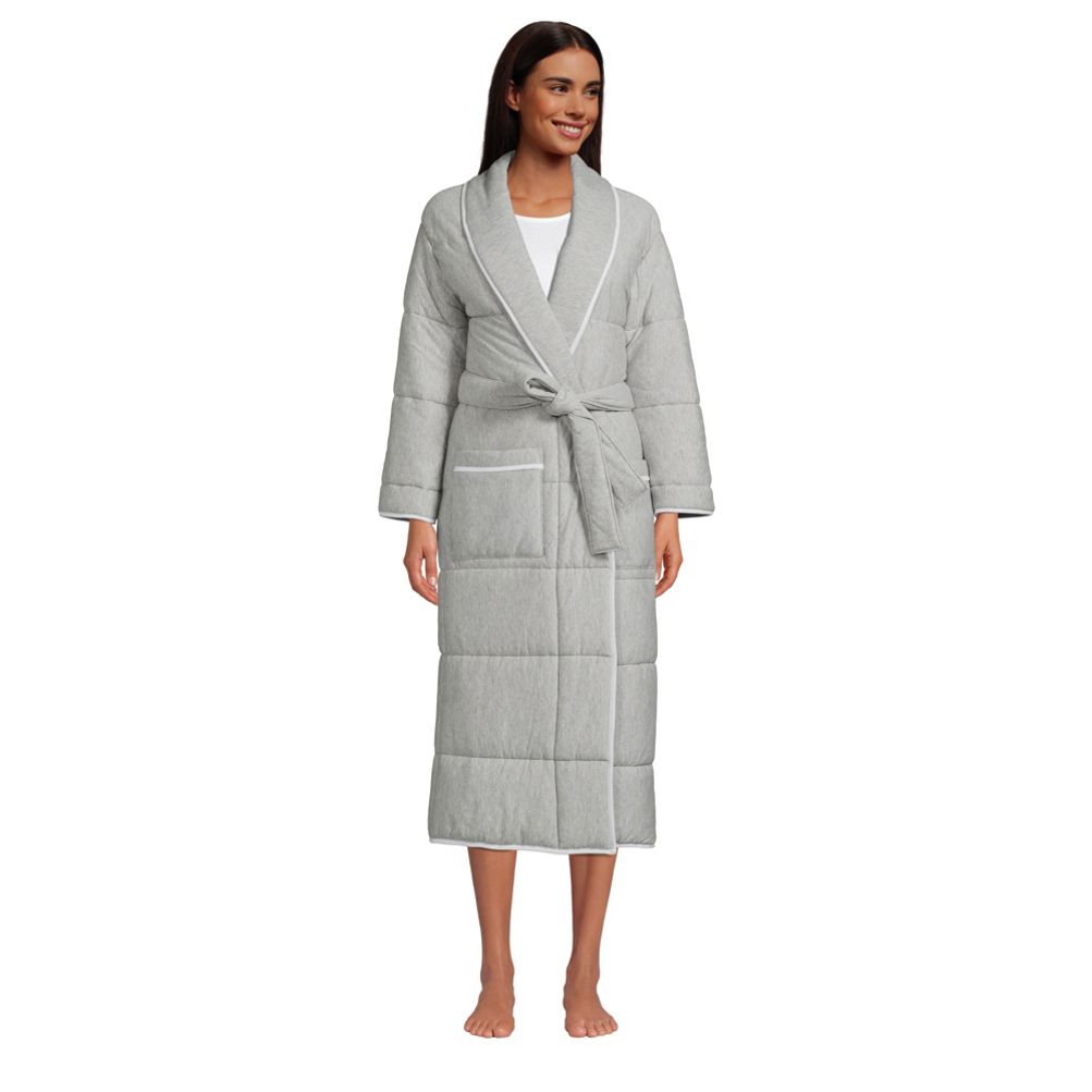 Womens Quilted Flannel Robe  Bathrobe With Mandarin Collar