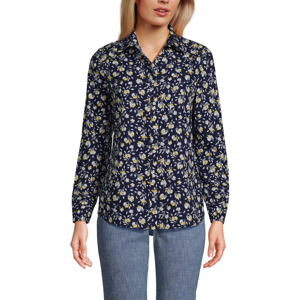 売れ筋商品|||ランズエンド カットソー トップス レディース Women's No Iron Button Front Shirt Navy/white dual stripe Women's No Iron Button Front Shirt | Lands' End