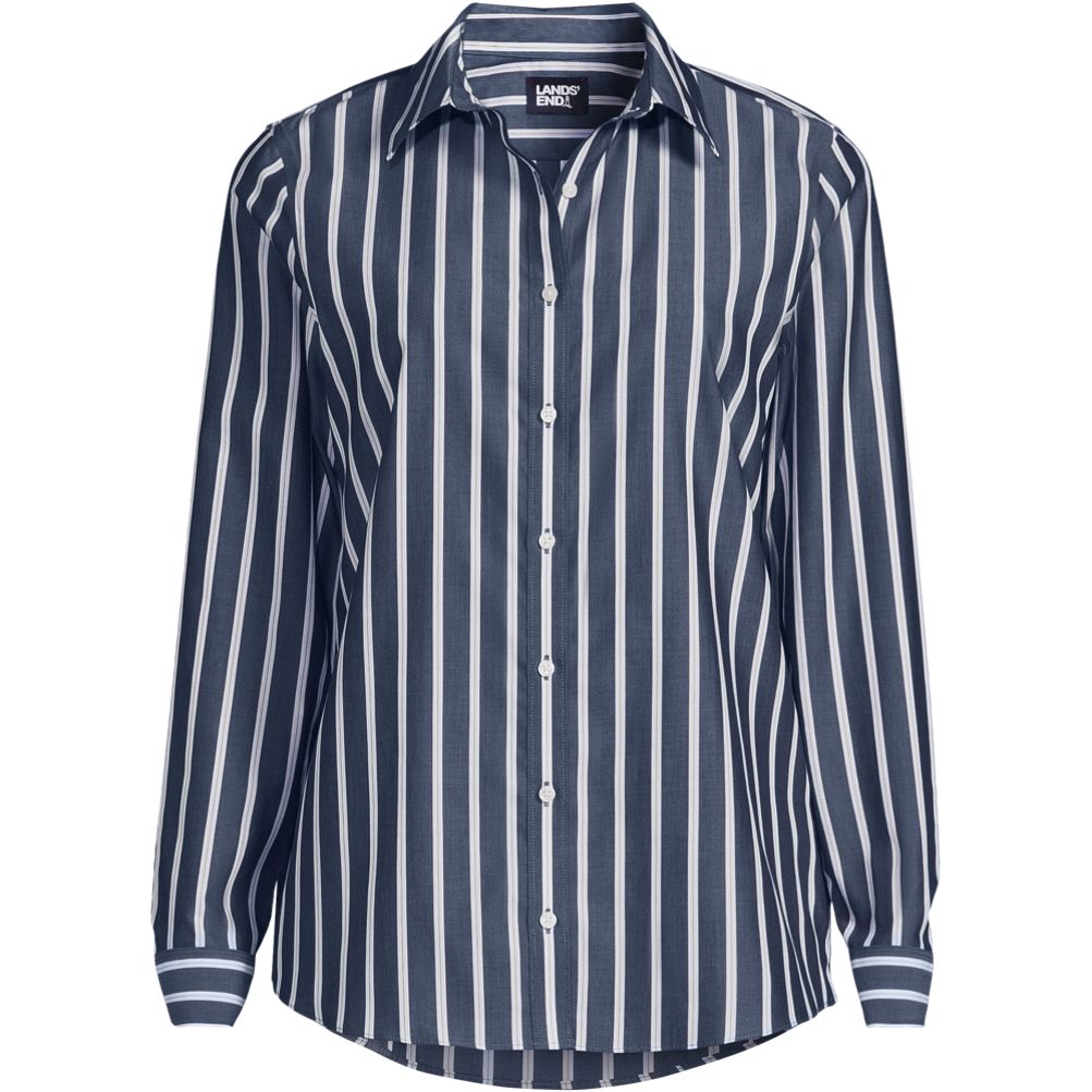 lands end wrinkle free dress shirts Men's Long Sleeve No Iron Pinpoint Stay Collar Dress Shirt - Lands' End - White