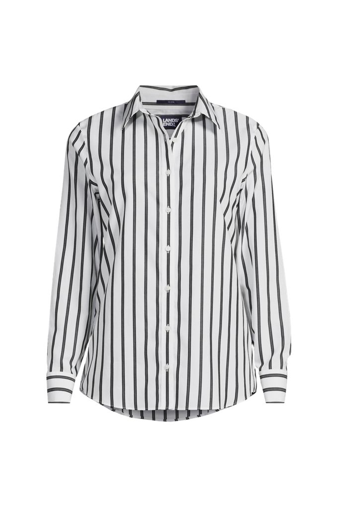 Lands' End Petite No Iron Button Front Shirt In Black