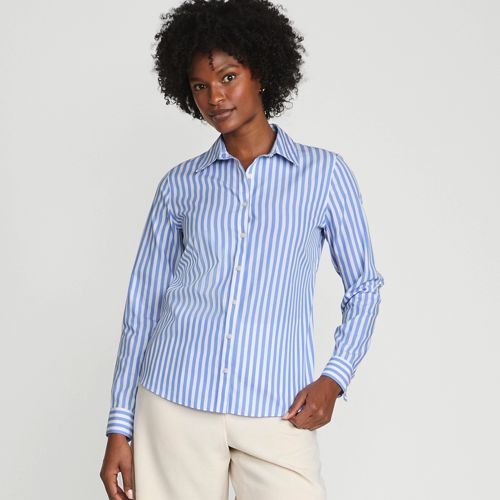 売れ筋商品|||ランズエンド カットソー トップス レディース Women's No Iron Button Front Shirt Navy/white dual stripe Women's No Iron Button Front Shirt | Lands' End