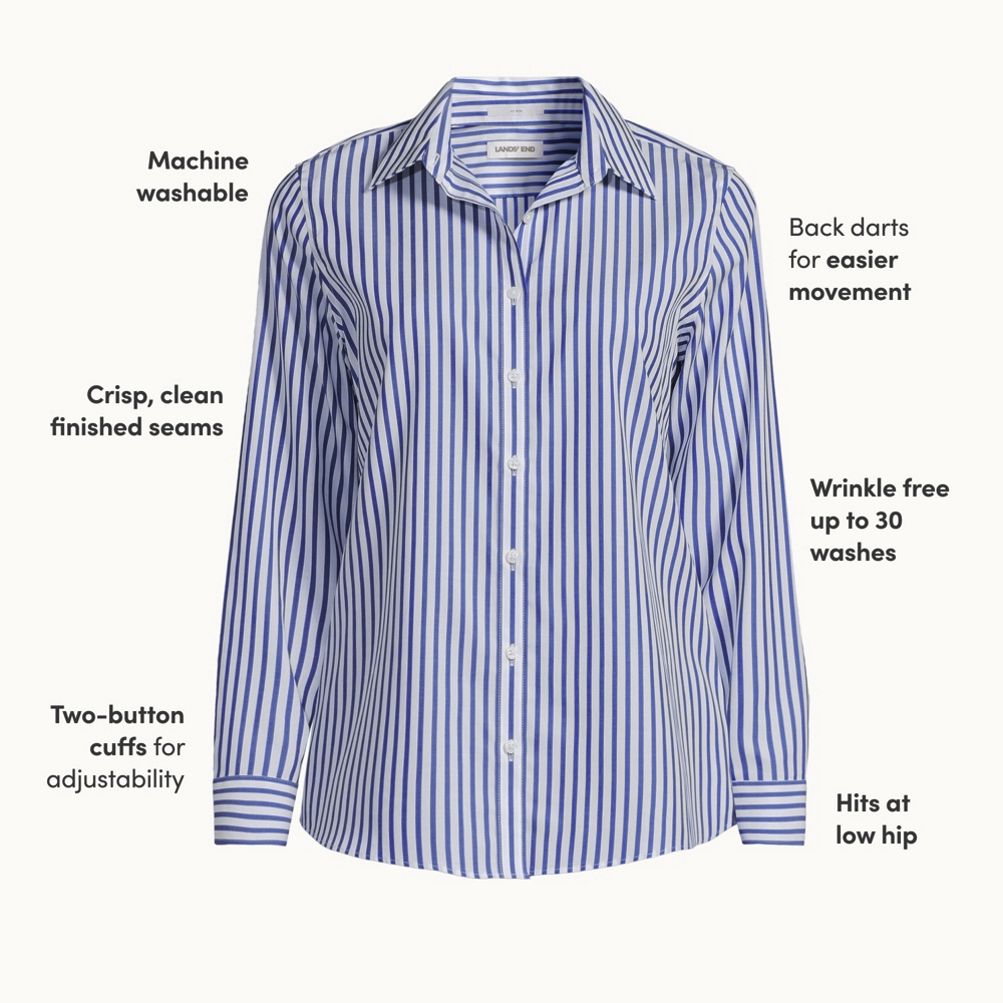 lands end wrinkle free dress shirts Men's Long Sleeve No Iron Pinpoint Stay Collar Dress Shirt - Lands' End - White