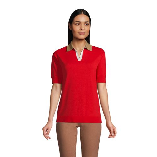 Feinstrick-Polopullover mit halblangen Ärmeln für Damen image number 0