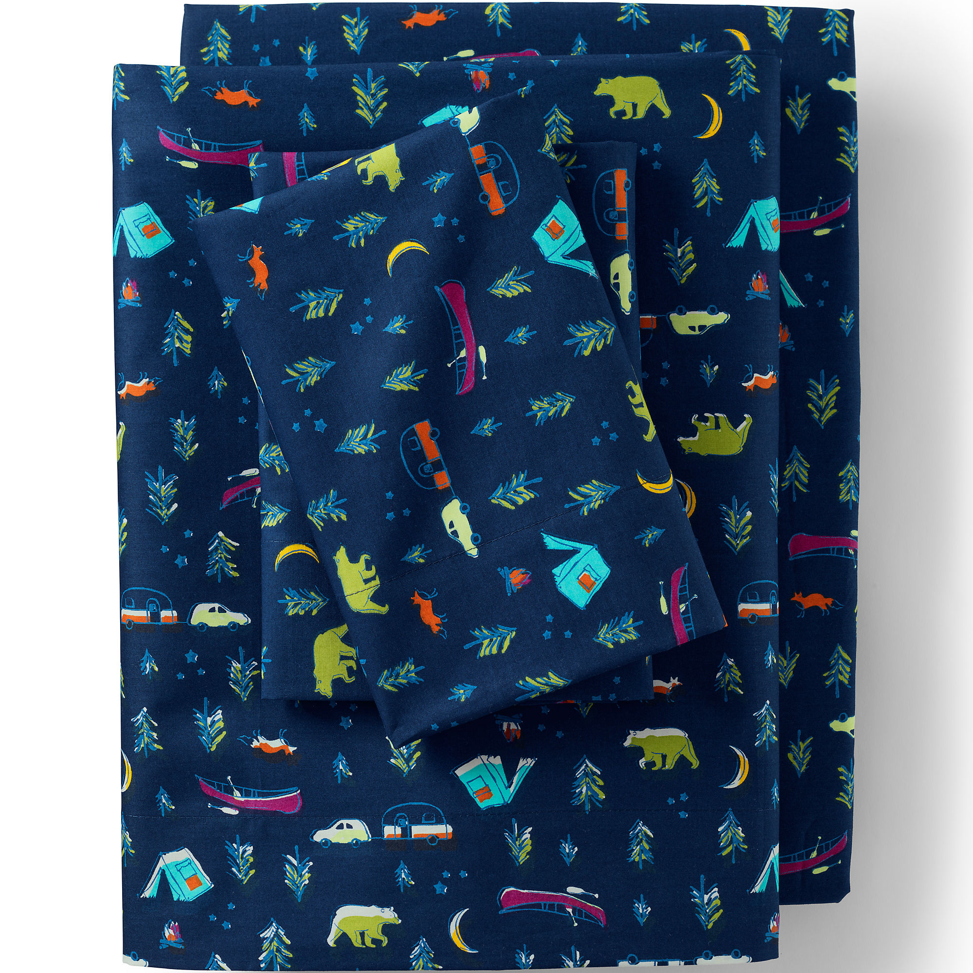 Lands End Kids Cotton Percale Printed Sheet Set 180 Thread Count