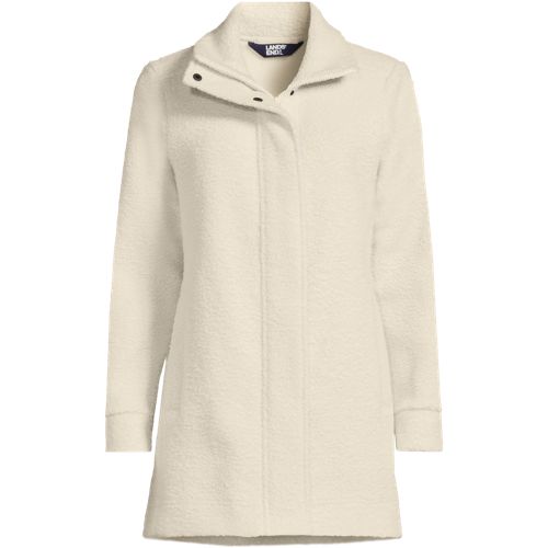 Bouclé Coat, Women, size: 1X, plus, Ivory, Polyester, by Lands' End