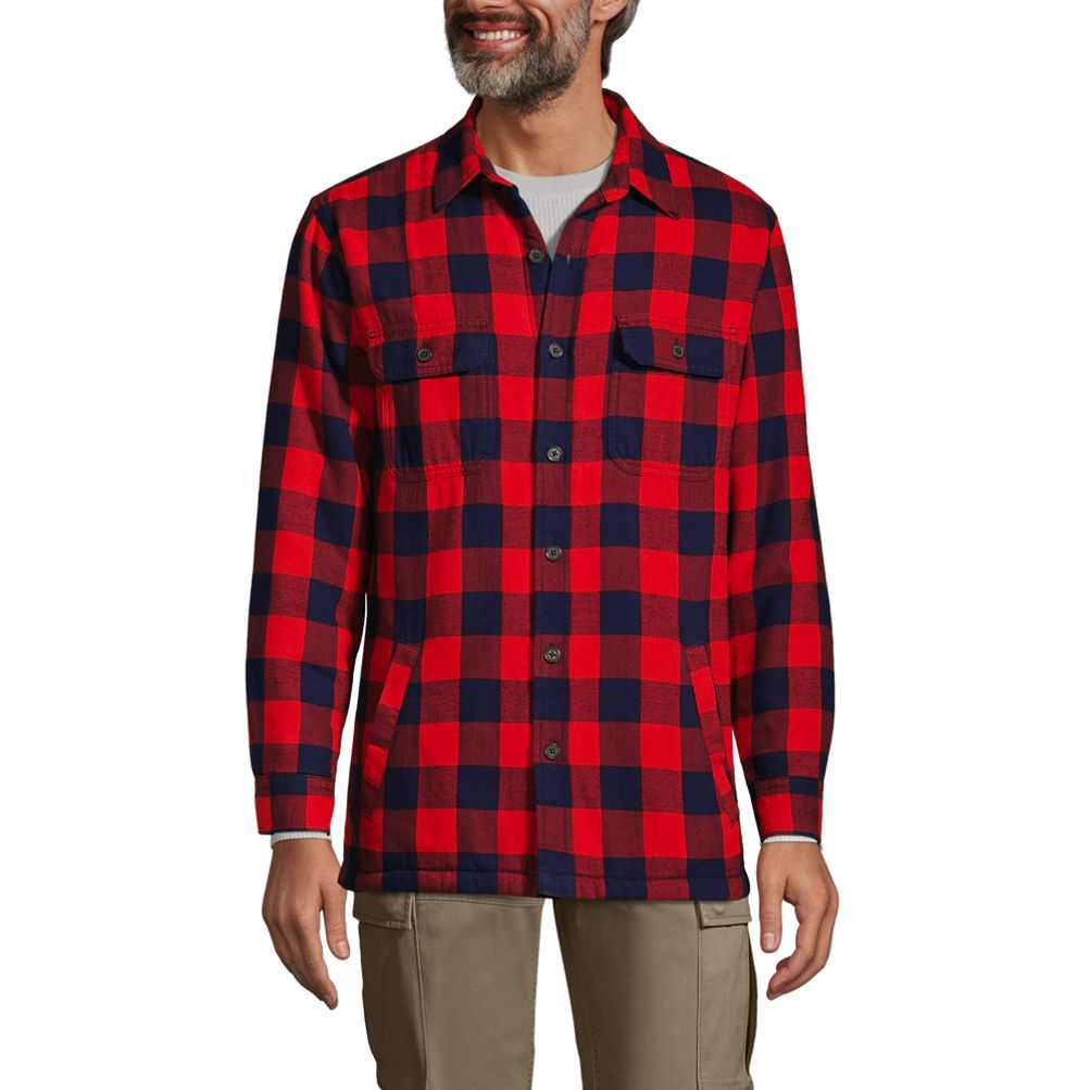 Men's Flannel Sherpa Lined Shirt Jacket with Pockets | Lands' End