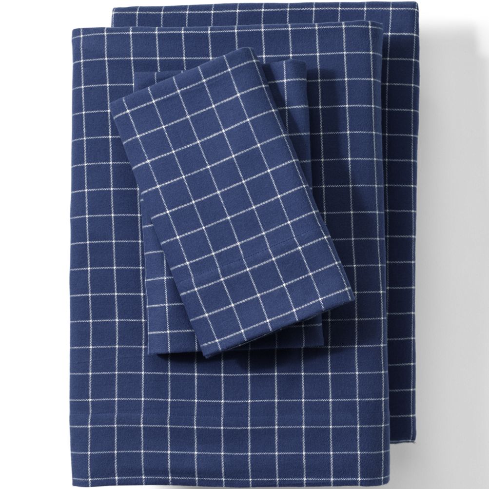 Comfy Super Soft Cotton Flannel Plaid Bed Sheet Set 5oz Lands End