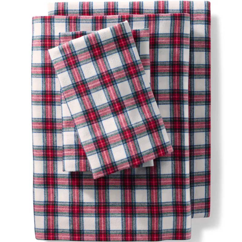 Comfy Super Soft Cotton Flannel Plaid Bed Sheet Set - 5oz, Front