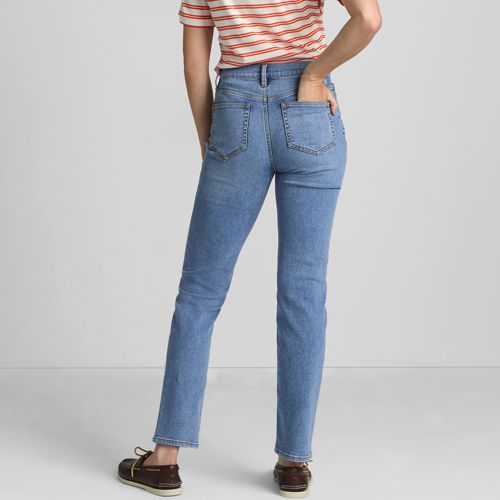  Lands' End Straight Fit Recover High Waist Jeans, Damen, Größe:34 71 Petite, Blau, Baumwoll-mischung, By Lands' End 