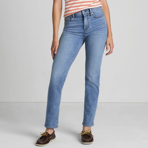  Lands' End Straight Fit Recover High Waist Jeans, Damen, Größe:34 71 Petite, Blau, Baumwoll-mischung, By Lands' End 