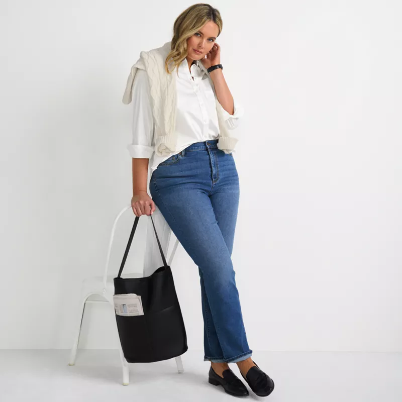 Women's Plus Size High Rise Straight Leg Blue Jeans, alternative image