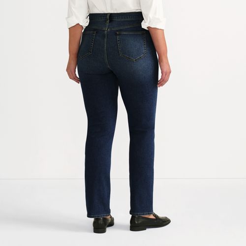  Lands' End Straight Fit Recover High Waist Jeans, Damen, Größe:48 76 Plus, Blau, Baumwoll-mischung, By Lands' End 