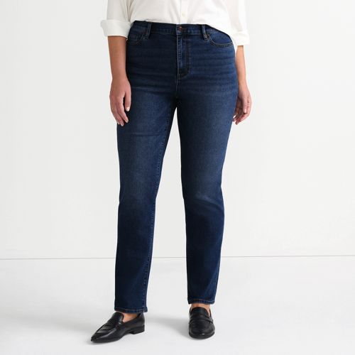  Lands' End Straight Fit Recover High Waist Jeans, Damen, Größe:48 76 Plus, Blau, Baumwoll-mischung, By Lands' End 