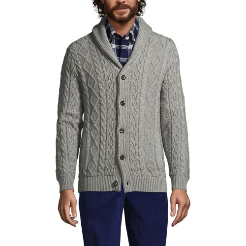 ZopfstrickCardigan mit Schalkragen für Herren Lands' End