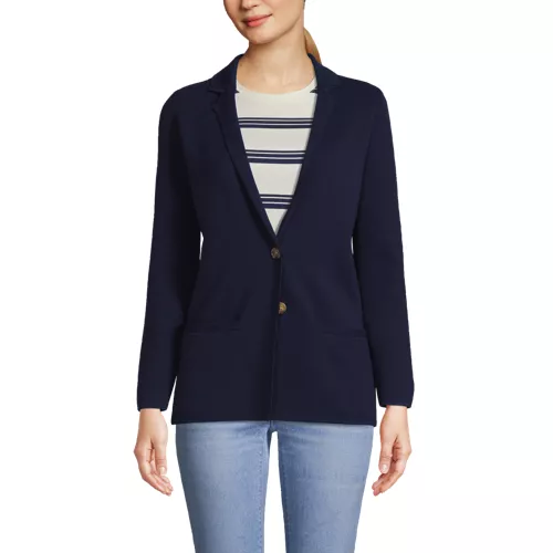 Women's Fine Gauge Cotton Button Front Blazer Sweater, Front